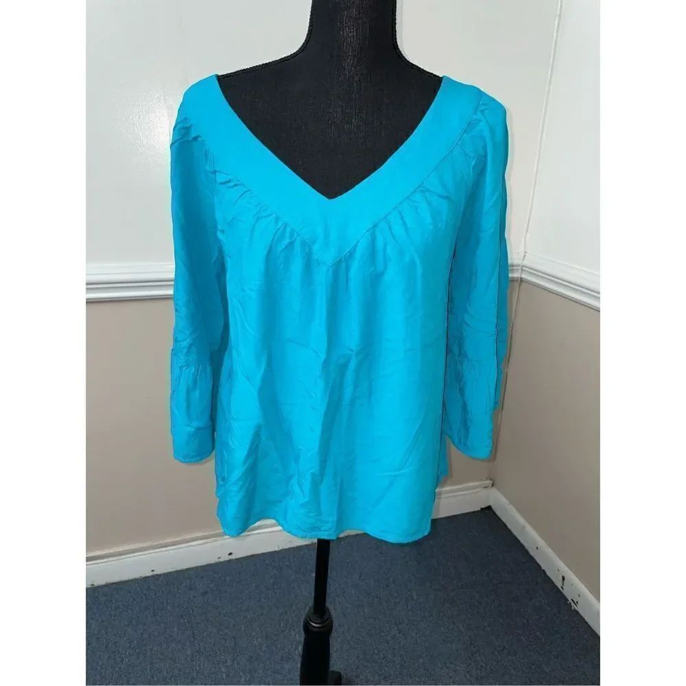 Crown & Ivy Blue Open Back Tie Back Blouse- Medium